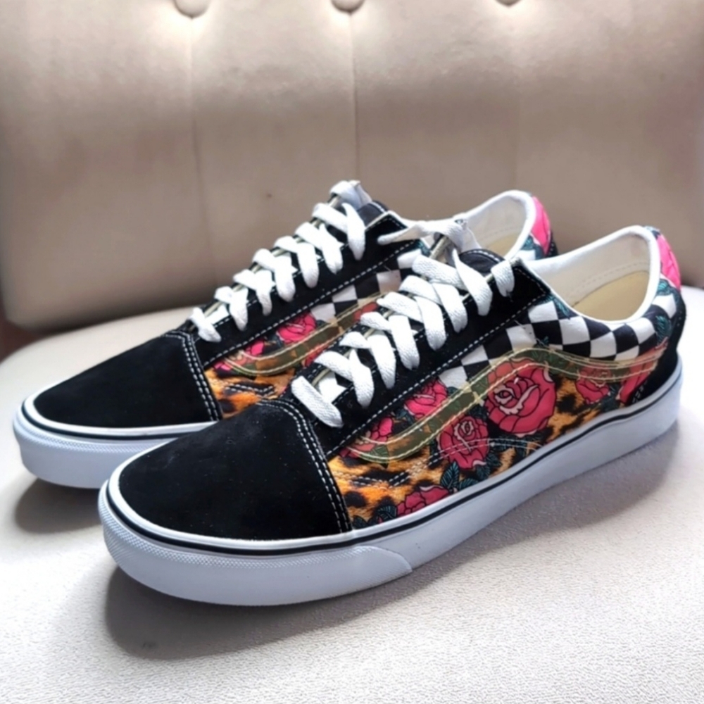 Vans Old Skool Rose Animal Check Checker Checkered Shoes